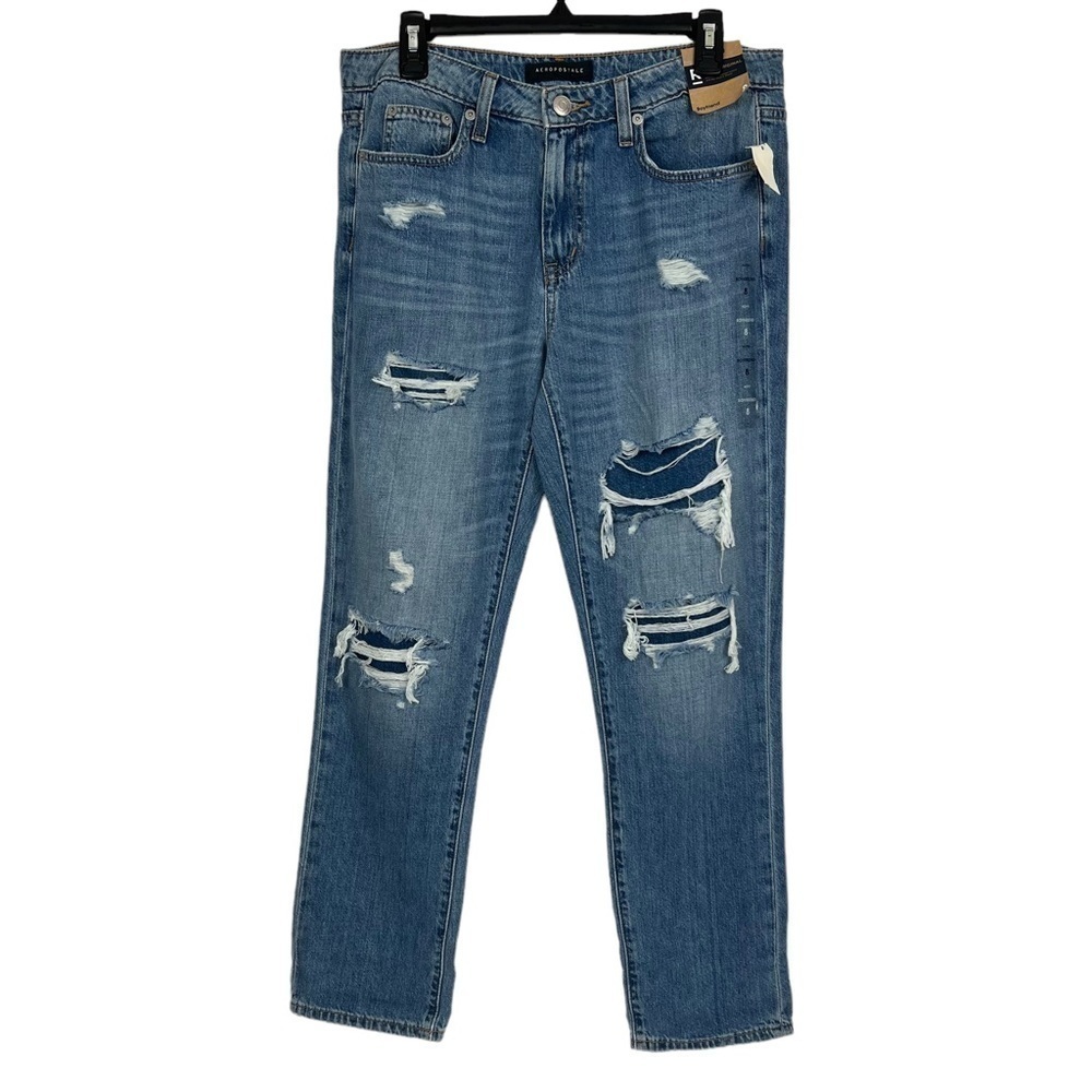 NWT AEROPOSTALE Women’s Blue Jeans Sz 8R Boyfriend Distressed Ripped/Torn
